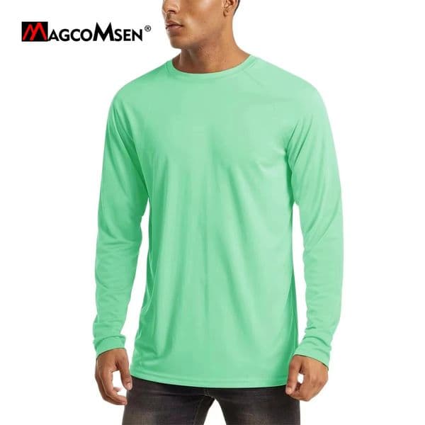 MAGCOMSEN Mens UPF 50 Long Sleeve UVProof Tshirt Summer Quick Dry Fishing Sun Protection Shirt Sports Running Pullover Tops 260325