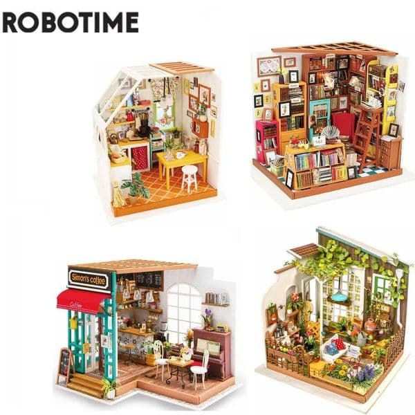 Robotime DIY House with Furniture Study Room Simons Coffee Children Adult Doll House Miniature Dollhouse Wooden Kits Toy X260325