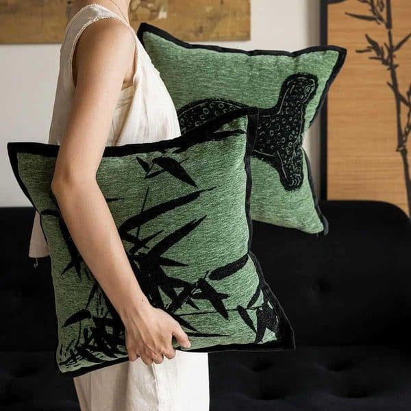 BUYNOW 1PC Green Leopard Bamboo Jacquard Cushion Cover Vintage Light Luxury Living Room Sofa Cushion Cover Home Bedroom Decor L2605248Q0R