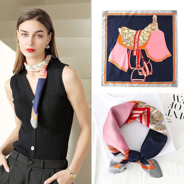 Silk 2026Summer New Style Plaid Saddle Double-Sided Print 70Cm Small Square Scarf Wholesale Vintage Bag Tie Ribbon