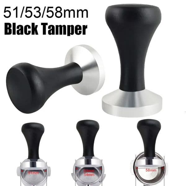 1PC 515358mm Espresso Tamper with Black Wood HandleDistributor Coffee Tampers For 515458mm Portafilters Tools 260325