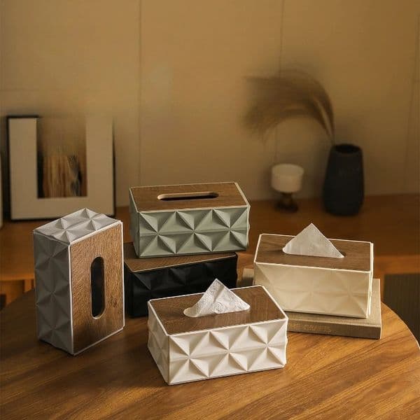 Large Capacity Ripple Tissue Box Minimalist Desktop Organizer with Thick Solid Wooden Lid Space Saving Home Storage Decor 260325