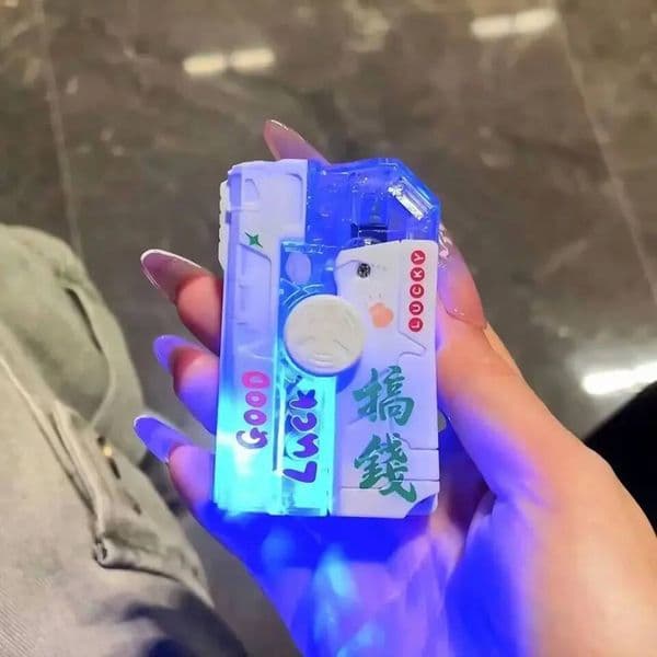 2025 New Creative Luminous Transparent Gyroscope 2-In-1 Folding Rotating Decompression Windproof Lighter Men's Gift