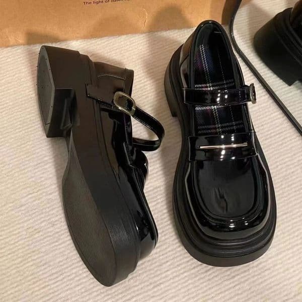 Ddmysports Thick Soled Black Patent Leather Mary Jane For Women Spring Vintage College Style Versatile Shoes To Pair With Skirts Outdoor