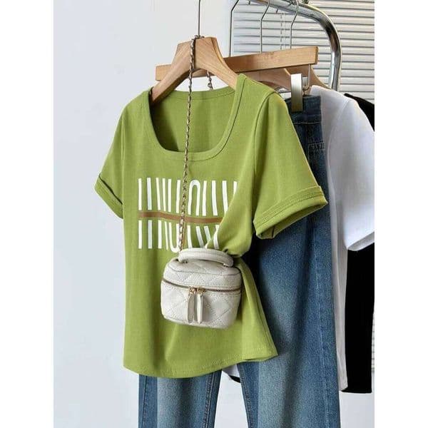 Plus Size Summer U-Ne Printed Ort T-Irt Women Loose Faionable Belly Covering F Sve Top Korean Designer Fashion Sle Commute