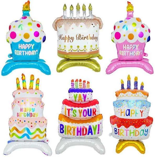 Birthday Cake Balloon with Base Standing Foil Balloon Cute Cake Balloon s Boy Girl Birthday Party Decor Supplies Baby Shower S25128