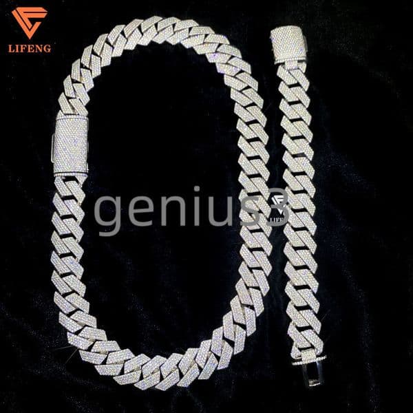 Custom 20mm VVS1 Moissanite Diamond Miami Cuban Link Chain for Men 925 Silver Hip Hop Jewelry Bracelet Necklace