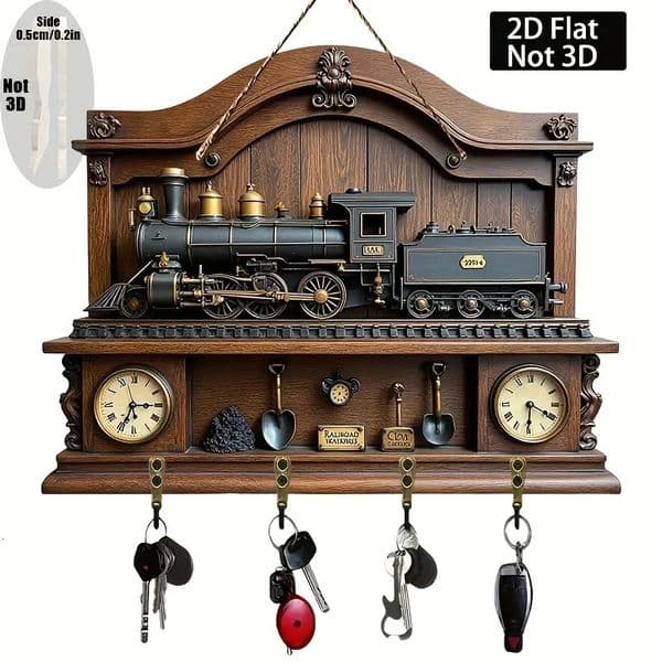 Vintage Train PVC Key Hook 4 Hangers Wall Decor for Room Porch Villa Christmas Holiday Home Decoration 260325