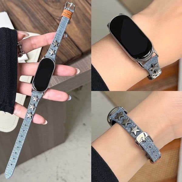 Star denim canvas leather strap for B0 8/9 Pro slim strap for Band 8/9/10 universal 18 20 22mm model C260325
