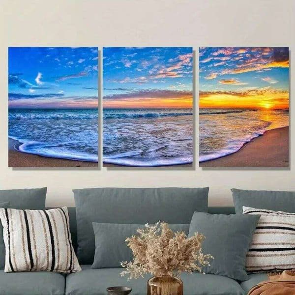 3pcs Beach Sunset Ocean With Dramatic Sky Wall Art Canvas Unframed 26Y0325