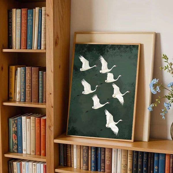 Japanese Flying Cranes White Bird Canvas Vintage Japandi Aesthetics Prints Bedroom Wall Art Home Decor Poster 26Y0325