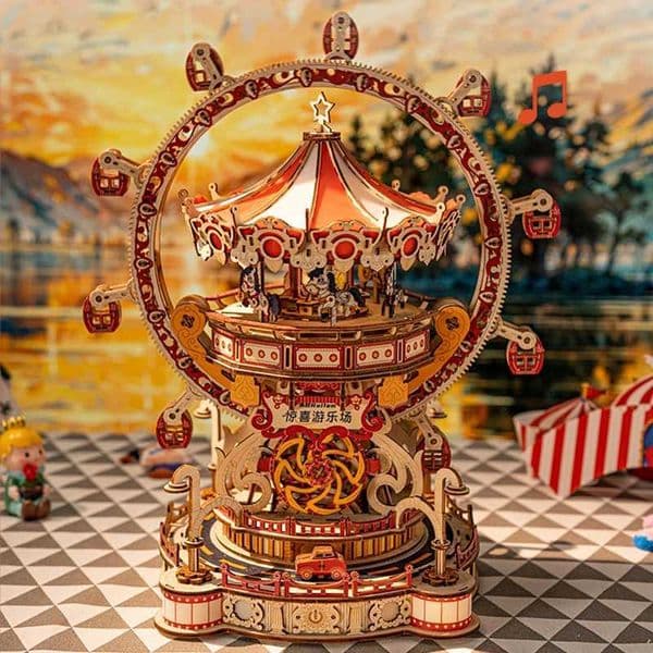 NEW DIY 3D Wooden Puzzle Miniature Model Kits Assembly JigsAW Puzzles Can Turn for Friends Birthday Gifts X260325