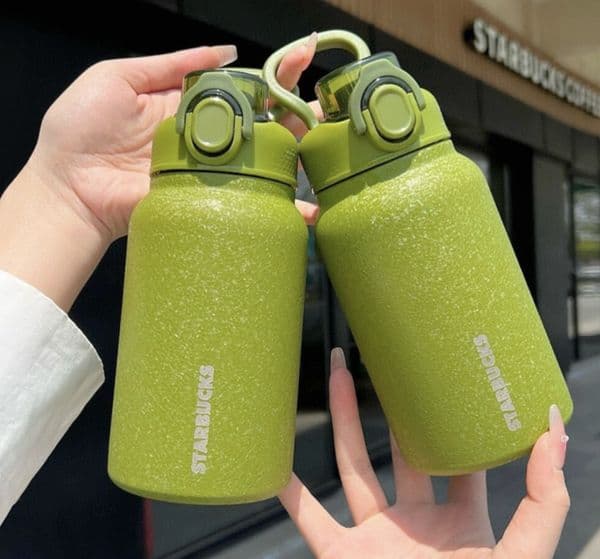Starbucks 16.91 OZ Stainless Steel Coffee Cup Travel Bottle Green Carry Handle Flip Lid Insulated Gift Drinkware