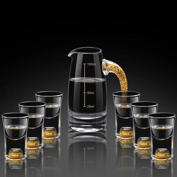 7pcs set household transparent gold foil white wine glass dispenser high-grade Chinese wine set Phnom Penh bullet cup 260324