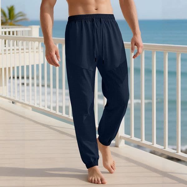 2026 Drawstring Essential Pants Linen Trousers Summer Loose-fit Home And Outdoor Wear Comfortable Breathable Thin Sports Casual Pants For Men