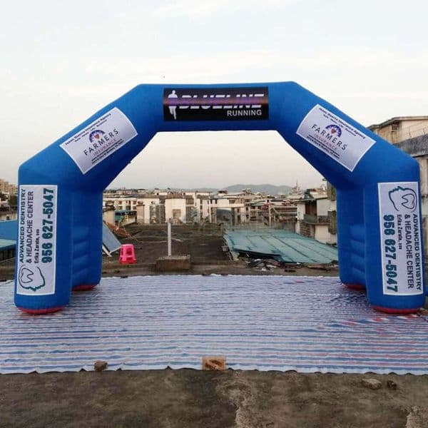 wholesale New Arrived Blue Inflatable Start Arch Archway Entrance Way Can Hanging Small Time Clock with Removable Banner