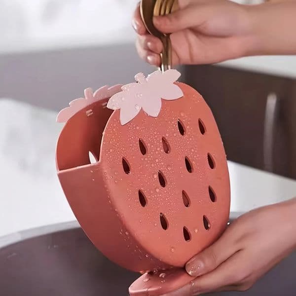 1pc Strawberryshaped Kitchen Utensil Rack Multifunctional Storage Box with Drainage 260325