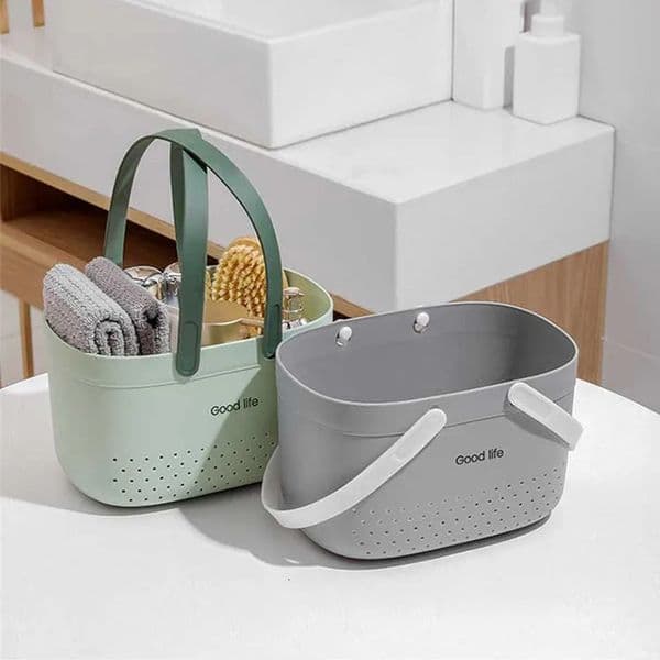 Portable Bathroom Basket Handheld Plastic Storage Tote Drain Toiletry Bag Bin Box for Kitchen Camp Gym 260325