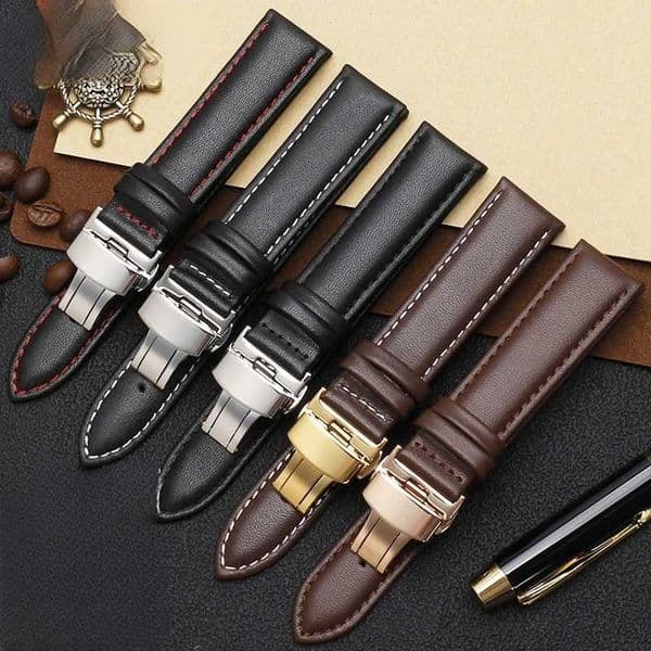 Smooth Genuine Calfskin Leather Watchb8mm 19mm 20mm 21mm 22mm 23 Soft Straps Autatic Buckle Business Watch Band C260325