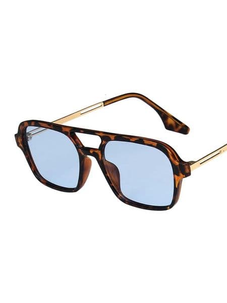 Retro Double Bridges Sunglasses Women Fashion Pink Gradient Eyewear Trending Hollow Leopard Blue Square Sun Glasses Men Shades 260324