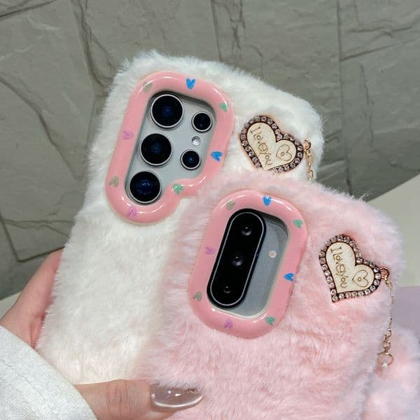 For Samsang Galaxy S26 Ultra S25 S24 S23 Plus A54 A55 A36 A56 A17 A16 4G A14 A14 4G 5G 3D Heart Pendant Plush Funda Cover