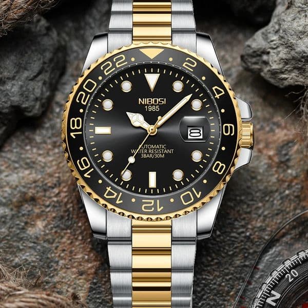 NIBOSI Limited GMT Mens Watches Top Auto Date Quartz Men Watch Waterproof Luminous Stainless Steel Business Watch 260324