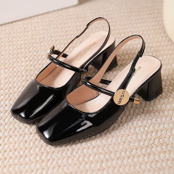 Ddmysports Women S Open Back Sandals Hot Selling Summer French Style Chunky Heel Square Toe Single Strap High Heeled Mary Jane Shoes Outdoor