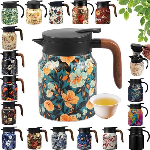 Vintage Floral Tea Thermos Stainless Steel Tea Kettle Drip-Proof Tea Pot With Tea Infuser Mini Thermo Coffee Pot Home Teaware 260320BJ
