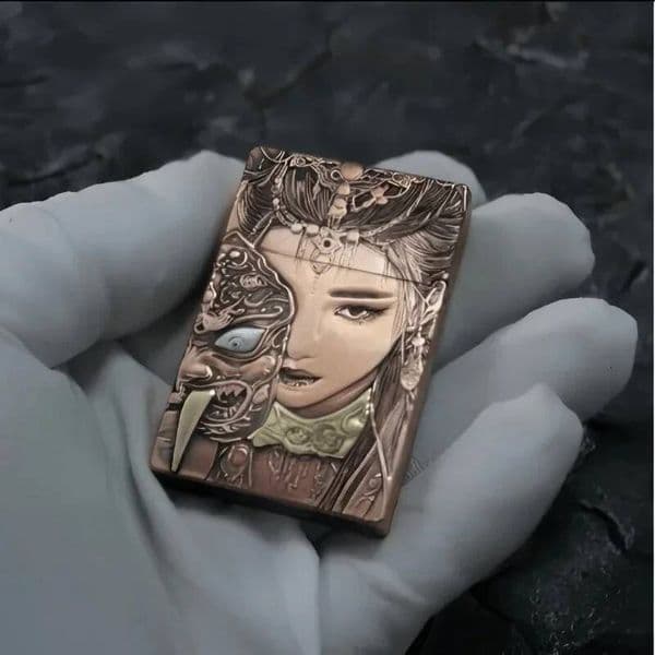 2027Purple Copper Small Heavy Armor 3D Relief Inlaid Fuel Windproof Grinding Wheel Lighter, Cigarette Accessories