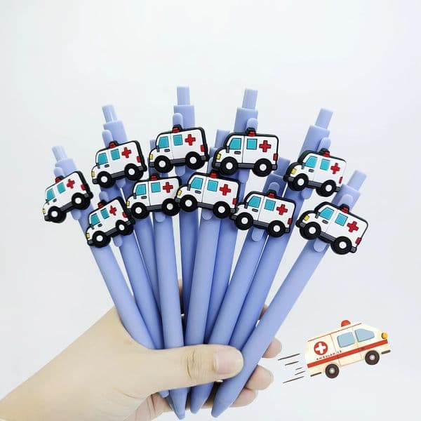 10Pcs ambulance-themed patch pen PVC soft patch ballpoint pen student school signature gift pen 260325BJ