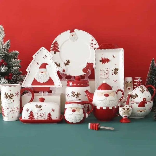 Christmas Day Style Ceramic Dinner Plate Snowman Bells Separator Plate Santa Claus Small Bowl Mug Christmas Ornaments Gifts L260527{category}