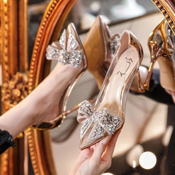 Spring and Autumn Transparent High Heels Womens Stiletto Heels Pointed Toe Bow Fashion Sexy Single Shoes for Women 260323