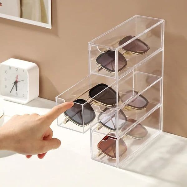 4-layer Acrylic Sunglasses Storage Box Desktop Drawer Style Sunglasses Display Cabinet Dust-proof Storage Rack Home Storages Box 260324