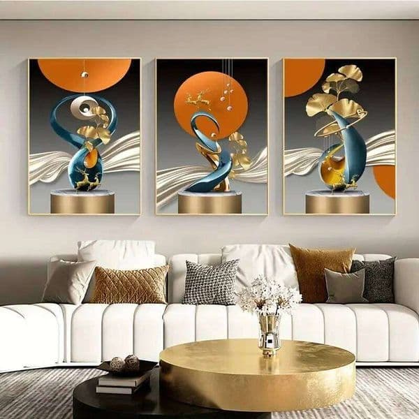 3pcs Poster Modern Golden Deer Gingko Leaf Canvas Decor Ideal Gift for Living Room Bathroom Wall Art Decoration 26Y0325