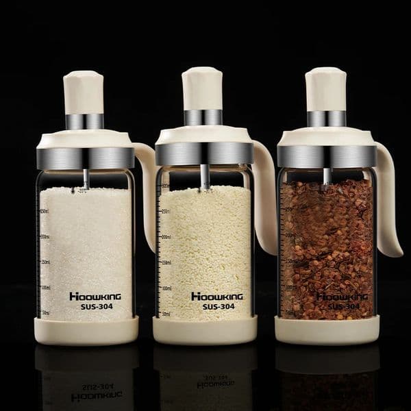 1pc Spice seasoning bottle kitchen supplies glass transparent sugar bottle with spoon seasoning bottle Salt and Pepper bottle 260316