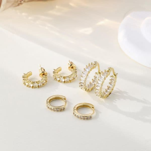 Europe gold-plated brass set with zirconia full of diamonds elegant and high-end women's earrings