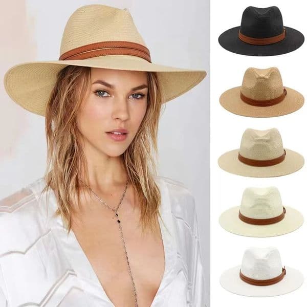 Large Size 56-58 59-60cm Natural Panama Straw Hat Summer Men Women Wide Brim Beach UV Protection Fedora Sun Hat Wholesale 260323