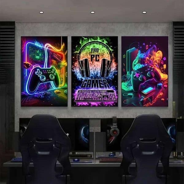 3pcs Canvas Paintings Gaming Gamepad Punk Style Posters Prints Wall Art Pictures Gamer Gift for Boys Children Room Decor 26L0326