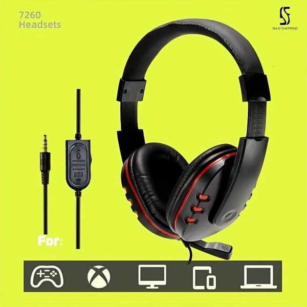 Wired over-ear gaming headphones unisex for laptops desktops gaming devices ideal for online classes meetings gaming with HD souT260306