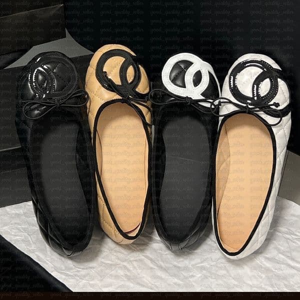 Luxury Paris Designer Women Ballet Flats Quilted Genuine Leather Round Toe Slip On Ballerina Shoes Comfortable Casual Dress Shoes