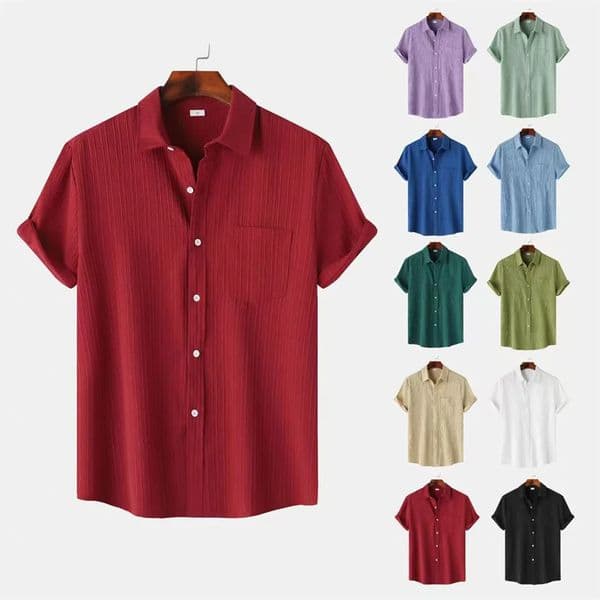 9 Color Mens Solid Striped Shirt Summer Fashion Short Sleeve Flap Top Men Casual Holiday Everyday 260325BJ