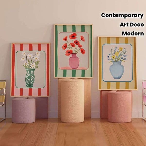 3pcs/set Color Abstract Striped Vase Flower Canvas Printing Minimalist Line Wall Art Poster for Home Decor Valentine's Day Gift 26L0326