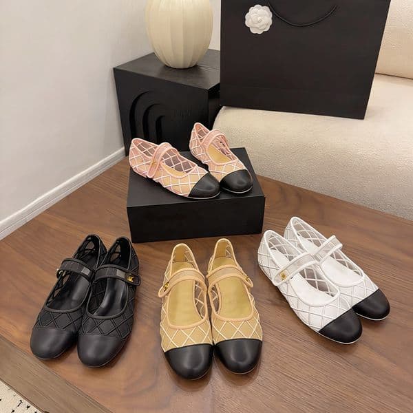 Cap-Toe Mesh Mary Jane Flats | Grid Pattern Design | Adjustable Strap | Breathable Upper | Comfortable Casual Footwear | Versatile Daily & Summer Dressy Shoes season designer