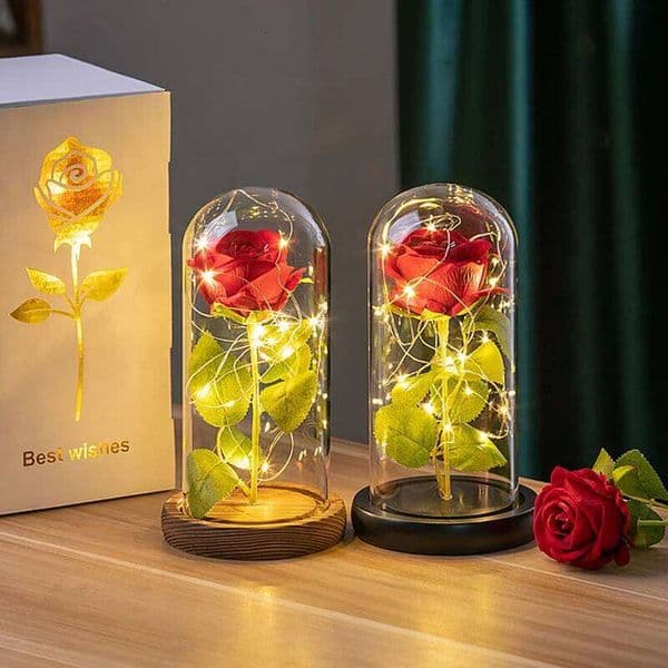 Artificial Flowers Eternal LED Light Foil in Glass Cover Simulation Rose Flower Wedding Mother's Day Gifts 26H0326