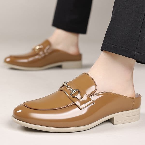 Designer Dress Shoes Luxury Casual Large Size Men's Loafers Half Slip-On New Style Creative Daily Wear Leather Shoes Breathable round Toe Rubber Shoes