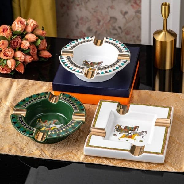 German Imported Ceramic Ashtray, Carved Bone China Enamel, Hand-painted Fashion Cigar Ashtray