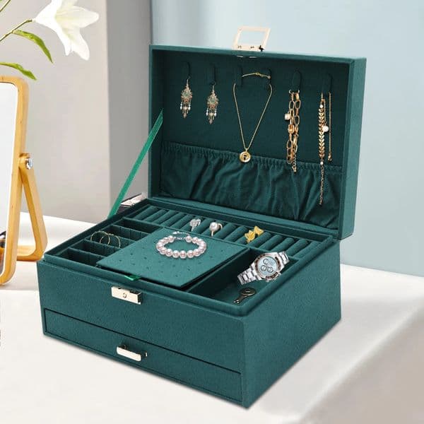 17x24x11cm 3 Tiers Large Capacity Jewelry Box with Safety LockSuitable for Rings Earrings Bracelets Watches 260326
