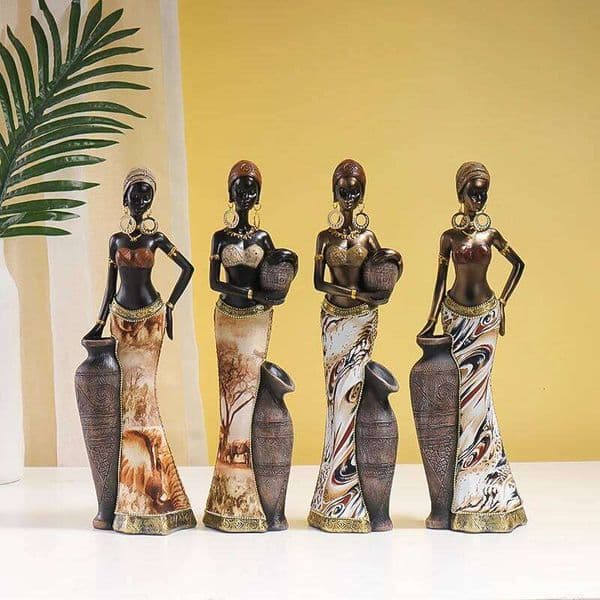 Retro African Style Resin Craft Figurines, Black Woman Art Sculpture for Bedroom, Living Room, Bar Cabinet, and Entryway Decor 26H0326