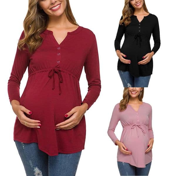 Women Maternity Long Sleeve Solid Color Nursing Tops T-shirt For Breastfeeding 260324