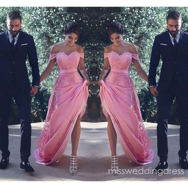 Elegant Off The Shoulder Bridesmaid Dress Arabic Dubai Pink Formal with 3D Floral Appliques and Sash Plus Size Mermaid Wedding Guest Evening Prom Gowns O24